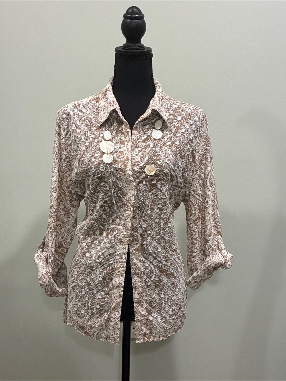 Chico's Cream Paisley-Print Button Front Blouse